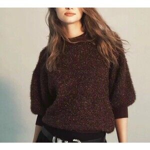 Maeve Sweater Womens Size Small The Violetta Short Sleeve Brown Tinsel